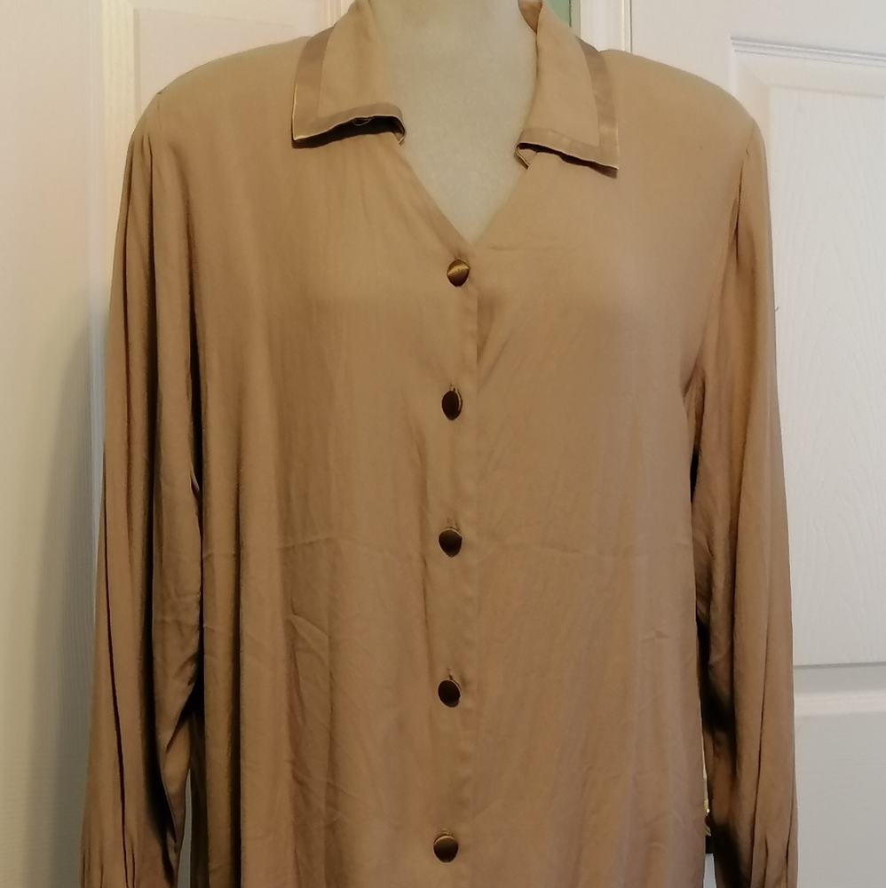 Women's Long Sleeve Lt Brown Blouse, size 18W